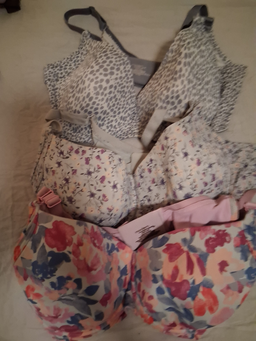3 Modern Movement Floral & Printed Women's Underwire Bras, Full Cups 34D.